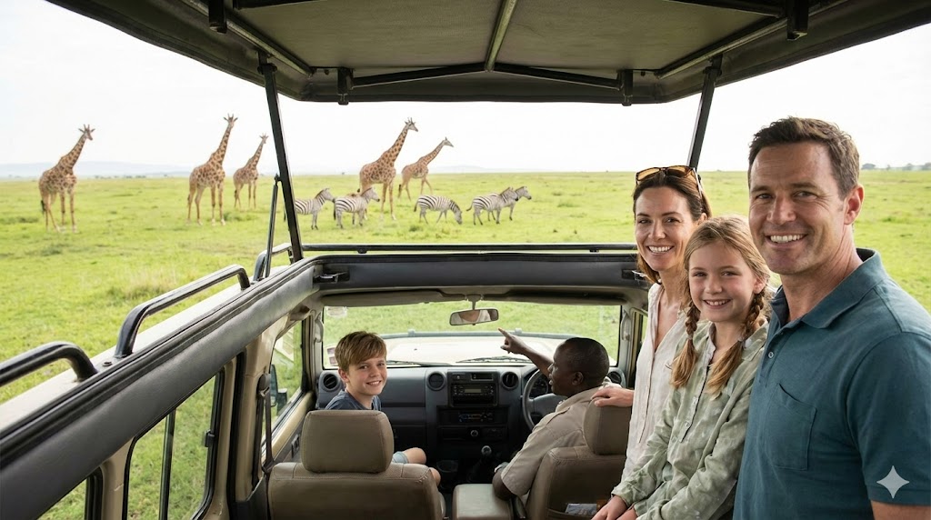 Safari guests photographing wildlife on the Serengeti plains